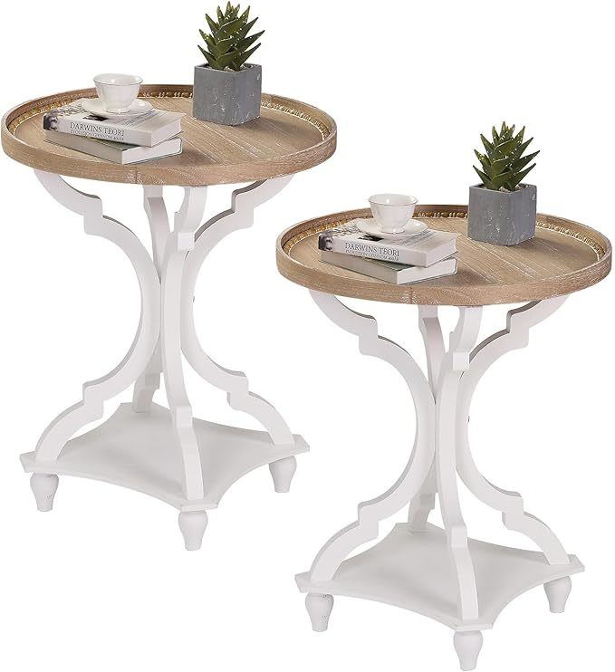 Wnutrees Farmhouse Round Accent End Table, Rustic Side Table Nightstands by Wnutrees