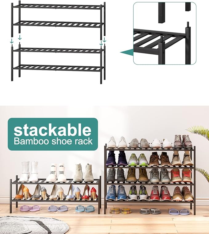 Black Shoe Rack, 2-Tier Long Shoe Rack - Image 6