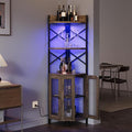 Corner Bar Cabinet with Power Outlet, 5-Tier Corner Wine Cabinet with Led Strip by Airynee
