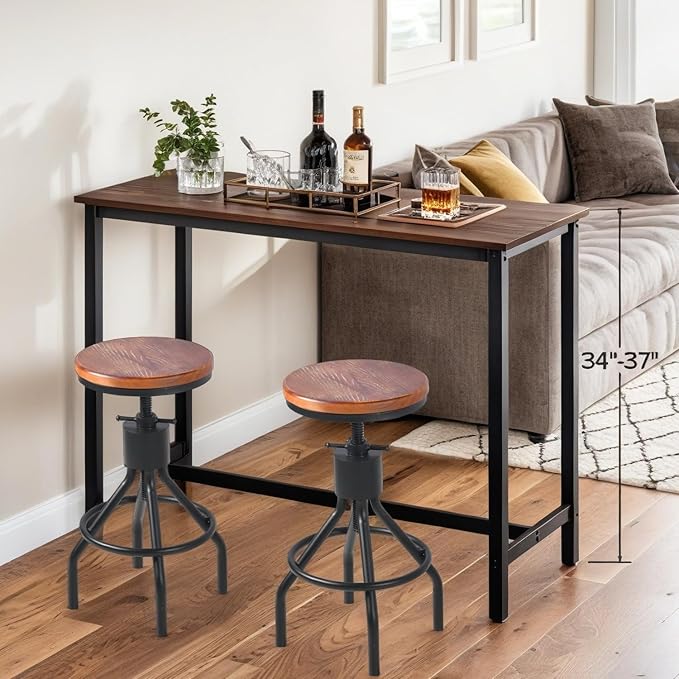 Industrial Bar Stool-Set of 2-Swivel Counter Coffee Chair-Extra Pub Height - Image 2