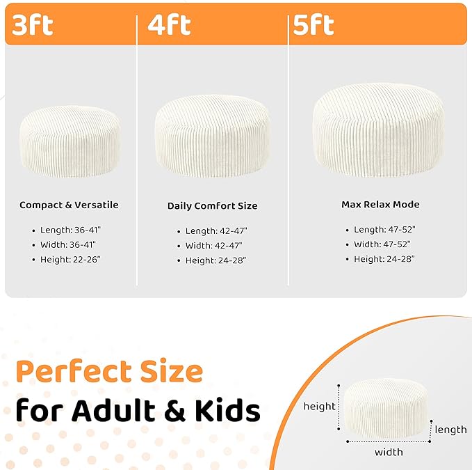 HABUTWAY 3FT Bean Bag Chair, Memory Foam Beanbag Chair - Image 2