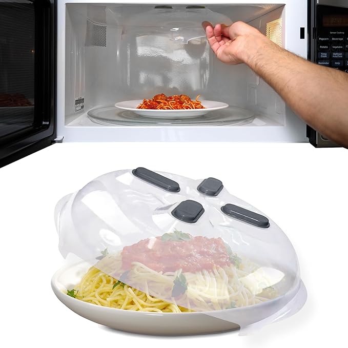 Magnetic Splatter Cover, 12-Inch Clear BPA-Free Food Lid, Vented Plate Guard by HoverCover