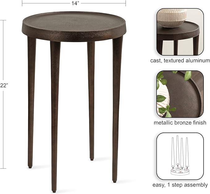 Kate and Laurel Rava Modern Metal Round Side Table, Cast Aluminum Accent Table - Image 3