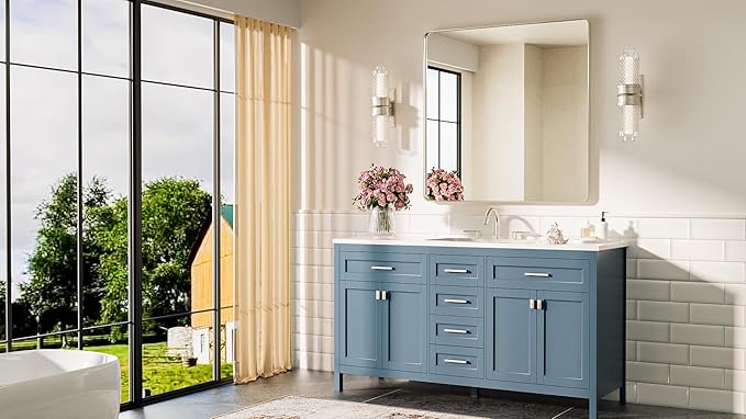 TETOTE 36 x 36 Inch Brushed Nickel Mirror Metal Framed Bathroom Mirror - Image 8