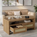 2 Tiers Boho Coffee Table with Storage, 40” Mid Century Rattan Console Table by Tackview