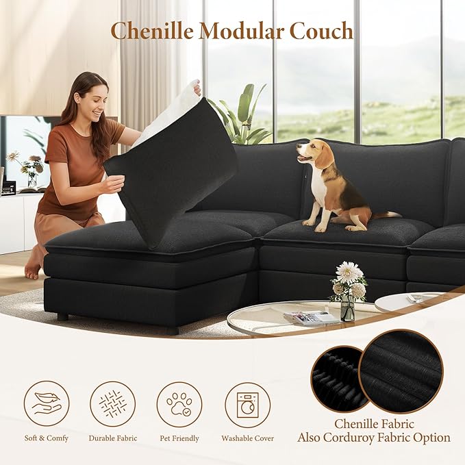 Vesgantti 108" U Shaped Sectional Couch, Comfy Cloud Modular Sectional Sofa - Image 6