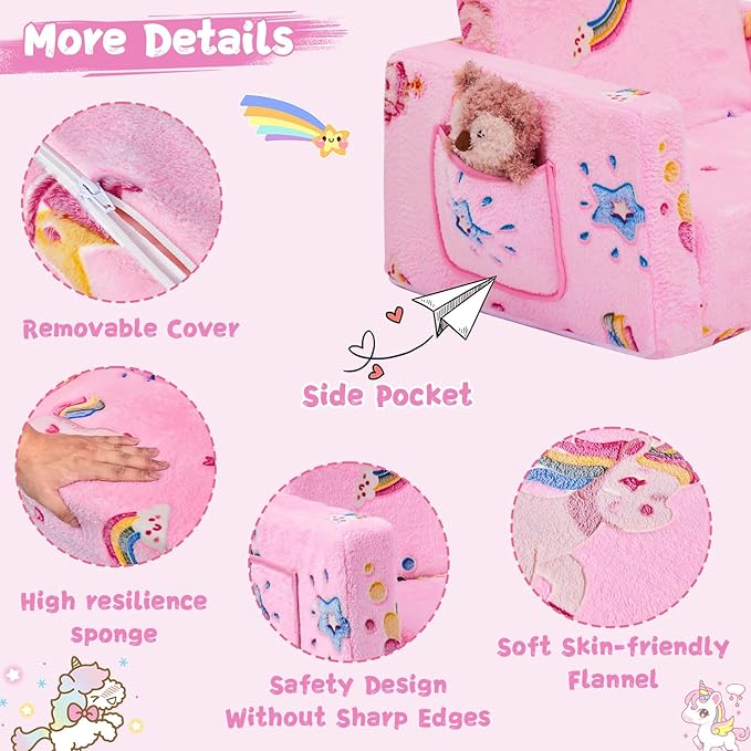 Toddler Chair Comfy, 2-in-1 Soft Toddler Couch Fold Out - Image 4