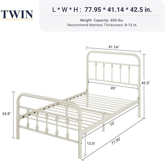 Allewie 14 Inches Twin Size Metal Platform Bed Frame - Image 8