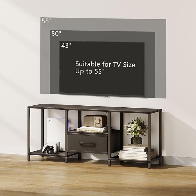 TV Stand with Fabric Drawer for 55 Inch TV, Entertainment Center with Open - Image 6
