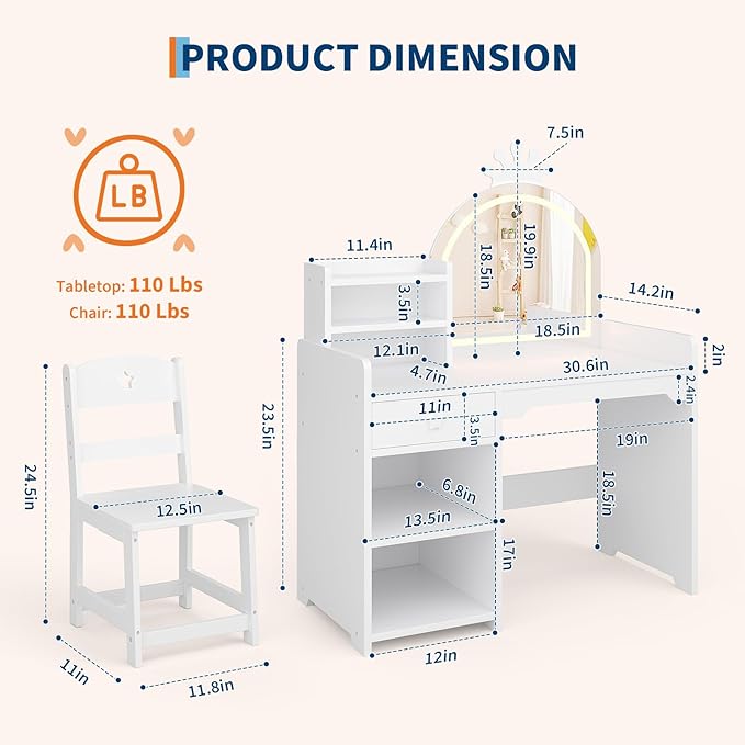 IDEALHOUSE Kids Vanity Table and Chair Set - Image 4