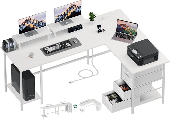 66" L Shaped Computer Desk, 94.4'' Home Office Desk by Korfile