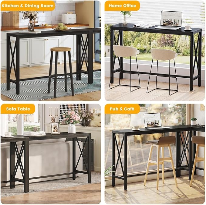 BON AUGURE Bar Table, 55 in Counter Height Pub Table, Tall Narrow Behind Couch - Image 6