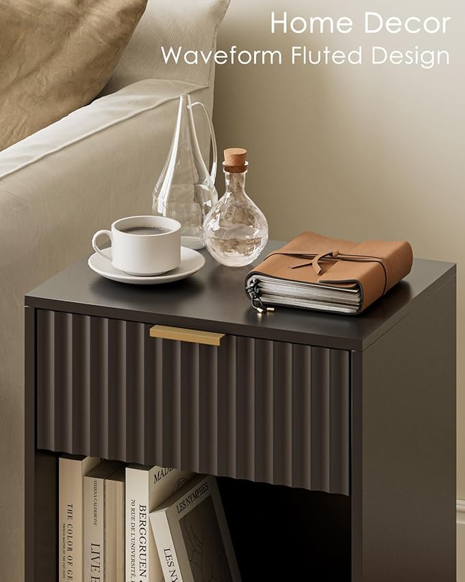 Masupu Fluted Nightstand, Modern Night Stand Wood Bedside Table - Image 4