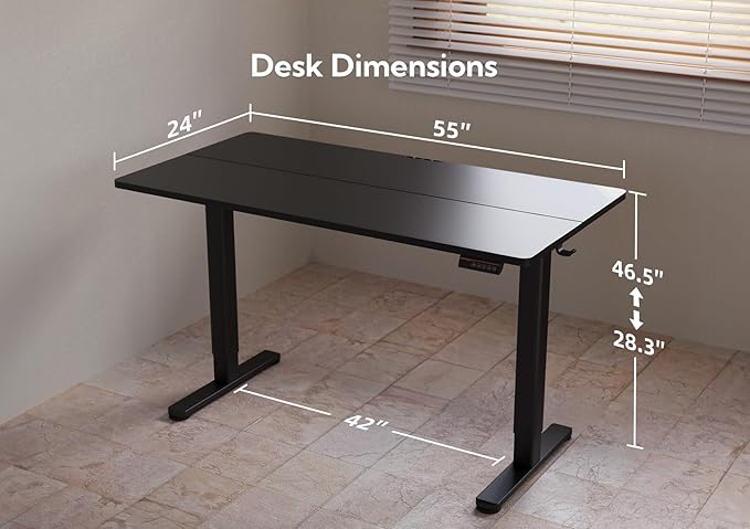 YDN Electric Standing Desk, Adjustable Height Stand up Desk, 55x24 Inches Sit - Image 3