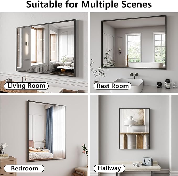 Koonmi Bathroom Mirror 30x40 Black Bathroom Wall-Mounted Mirrors, Modern Vanity - Image 5