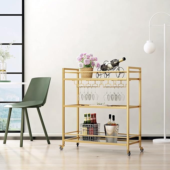 Glass Gold Bar Carts for Home - Image 5