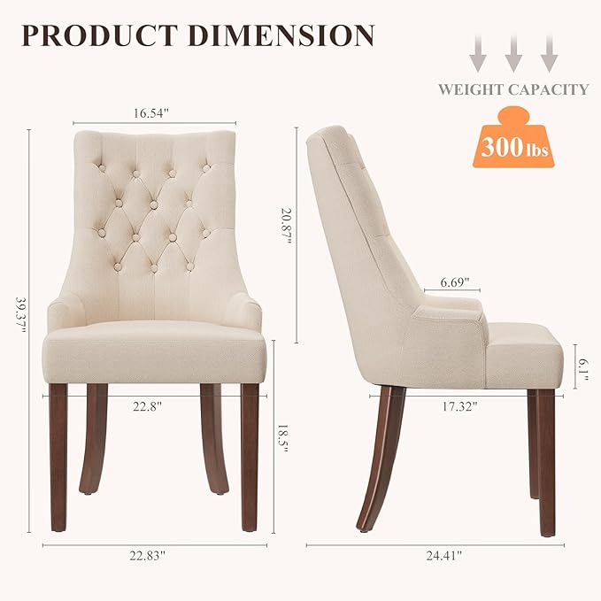 COLAMY Fabric Side Dining Chairs Set of 2, Wingback Upholstered Dining Room - Image 2