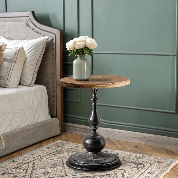 Round End Table Living Room, Vintage Side Table, Farmhouse Pedestal Table - Image 3