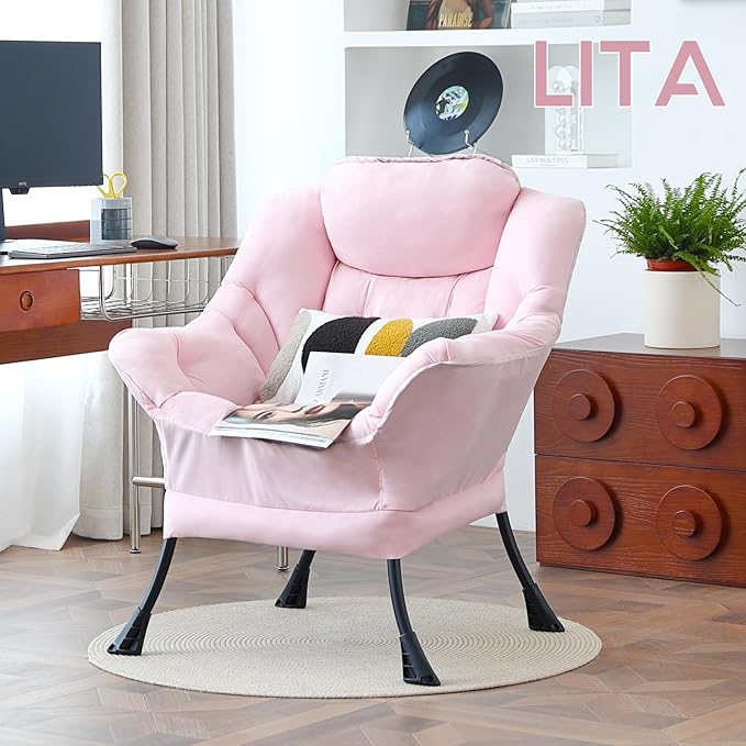 LITA Lazy Chair with Ottoman, Modern Accent Leisure Upholstered Sofa, - Image 6