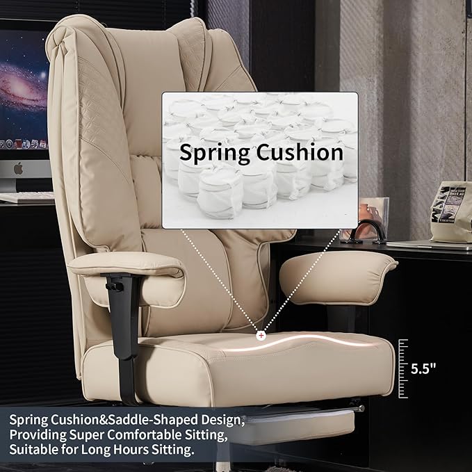 Big and Tall Office Chair 400lbs Wide Seat, Leather High Back Executive Office - Image 4