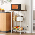 Microwave Cart with Storage, 3-Tier Rolling Kitchen Stand with Basket, Wood and by Hencawima