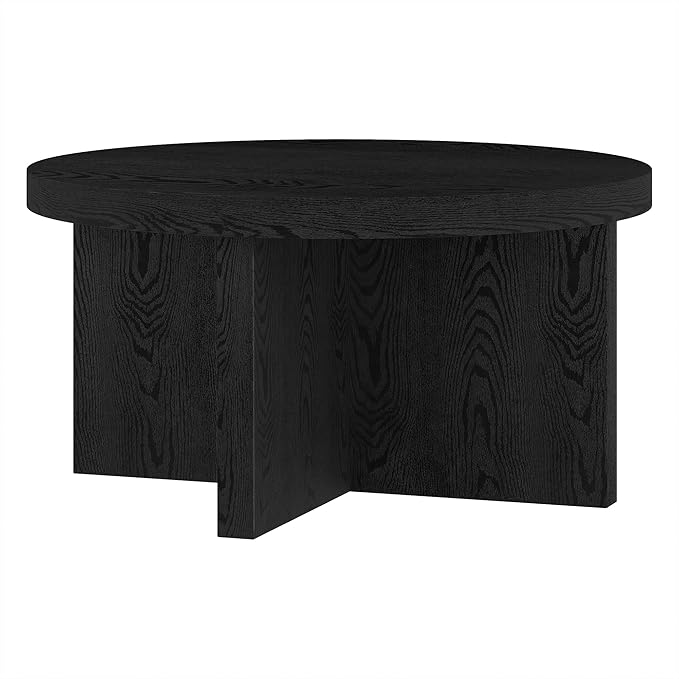 Henn&Hart 33" Round Wood Pedestal Low-Profile Coffee Table - Image 4