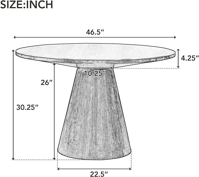 ERYE Contemporary Wooden Round Dining Table, More Decorative Rubber Wood - Image 2