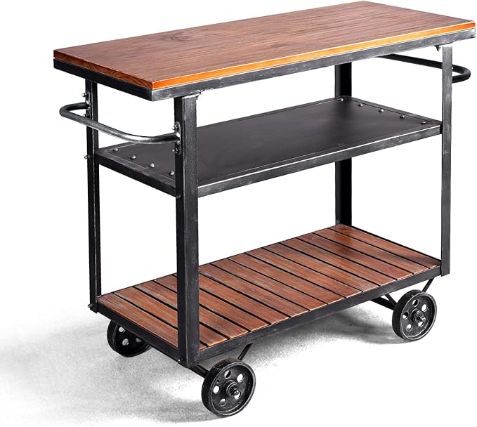 Vintage Rolling Bar Cart on Wheels Industrial Mobile Serving Cart Metal and by BOKKOLIK
