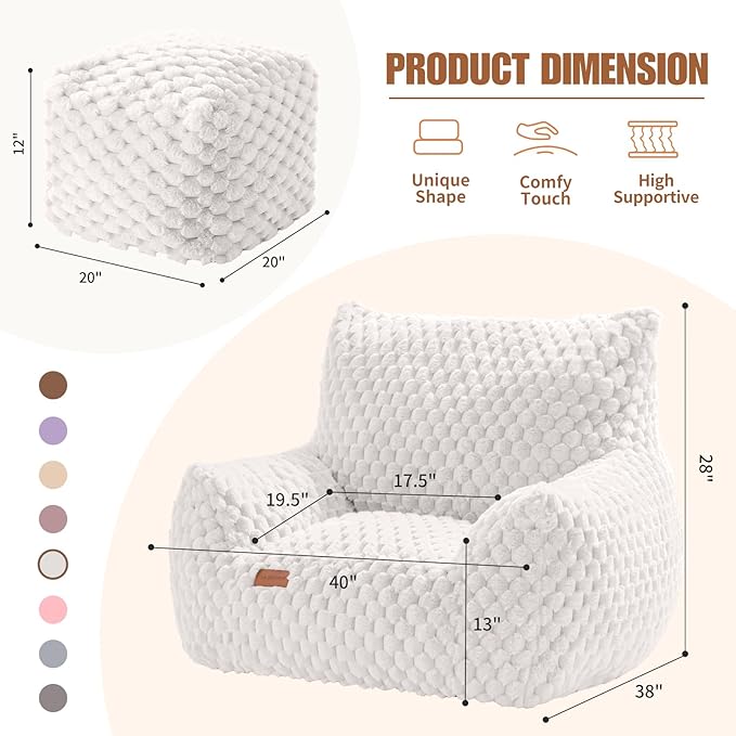 Bean Bag Chair with Ottoman, Modern Giant Bean Bag Couch Sofa with Footstool - Image 2