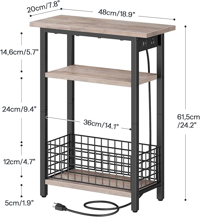 HOOBRO Narrow Side Table with Charging Station and LED Light, Small End Table - Image 6