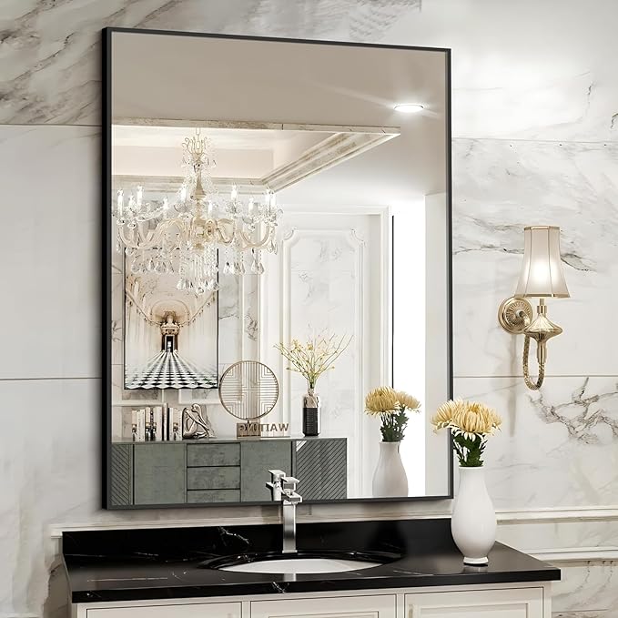 Black Bathroom Mirror for Wall, 30x48 Inch Rectangle Mirrors - Image 8