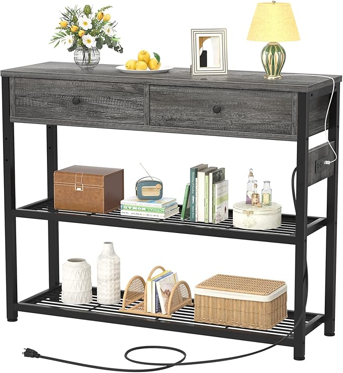 Ecoprsio Entryway Table with Outlets and USB Ports, Small Console Table with 2 by Ecoprsio