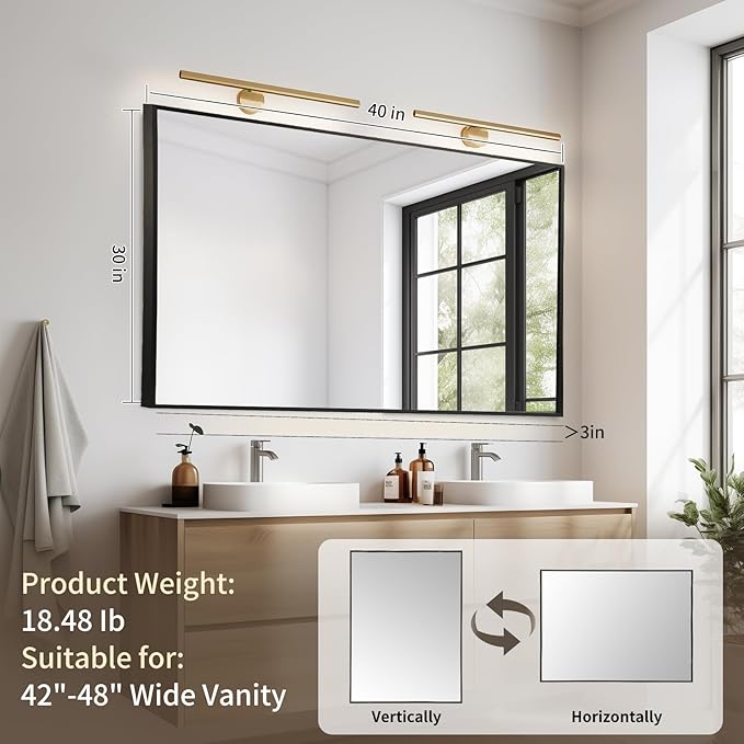 Matte Black Mirror, 40x30 Inch Aluminum Framed Rectangle Mirror, Tempered Glass - Image 7