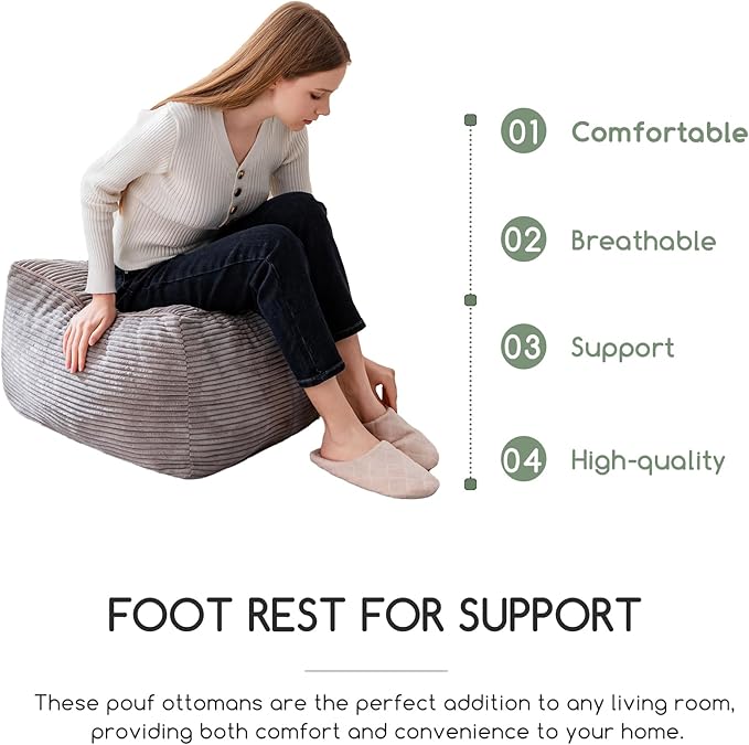 HIGOGOGO Square Stuffed Pouf Ottoman, Corduroy Poufs - Image 5