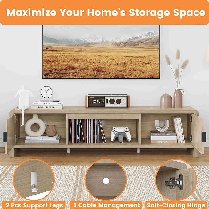 FATORRI TV Stand for TVs up to 75/65/55 Inch, Wood Entertainment Center - Image 6
