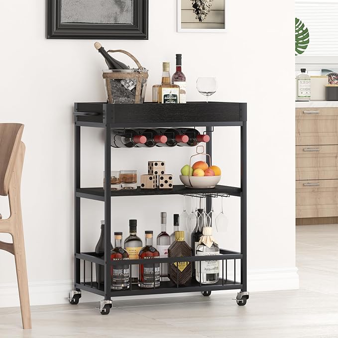 Bar Cart Serving Wine 3 Tier Home Rolling Rack - Image 2