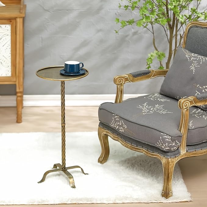 Metal Martini Table, 27.75" Antique Gold Side Table - Image 2