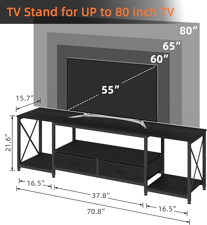 TV Stand with Fabric Drawers for 75 80 Inches TV - Image 3
