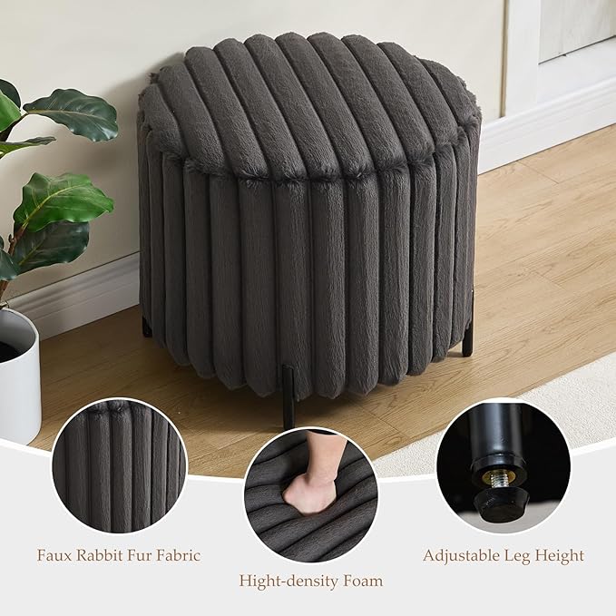 Furniliving Modern Round Ottoman, Large Size Bedroom Ottoman Footstool Round - Image 4