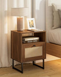 Rattan Nightstand, Boho Night Stand Farmhouse Wood Bedside Table by Unknown