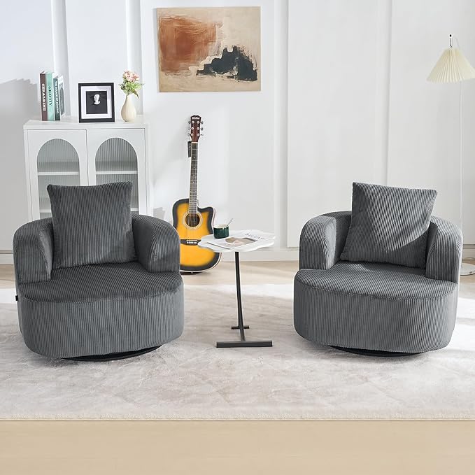 Furnimart 360° Swivel Barrel Accent Chair, Round Upholstered Comfy Lounge Chair - Image 8