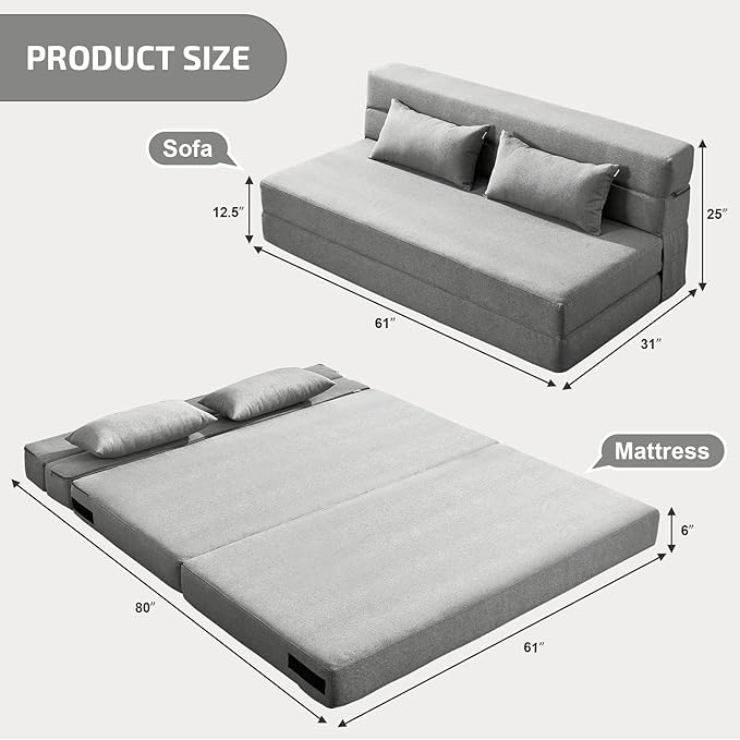 Folding Sofa Bed with Pillows- Convertible Chair Floor Couch & Sleeping Mattress - Image 3