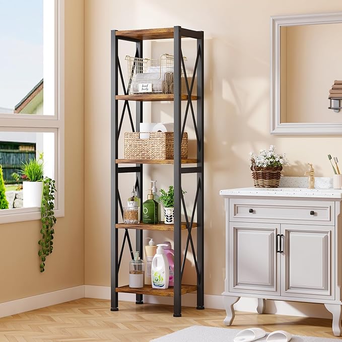 Homeiju 5-Tier Narrow Bookshelf, Ladder Bookshelf, Tall Bookshelf - Image 4