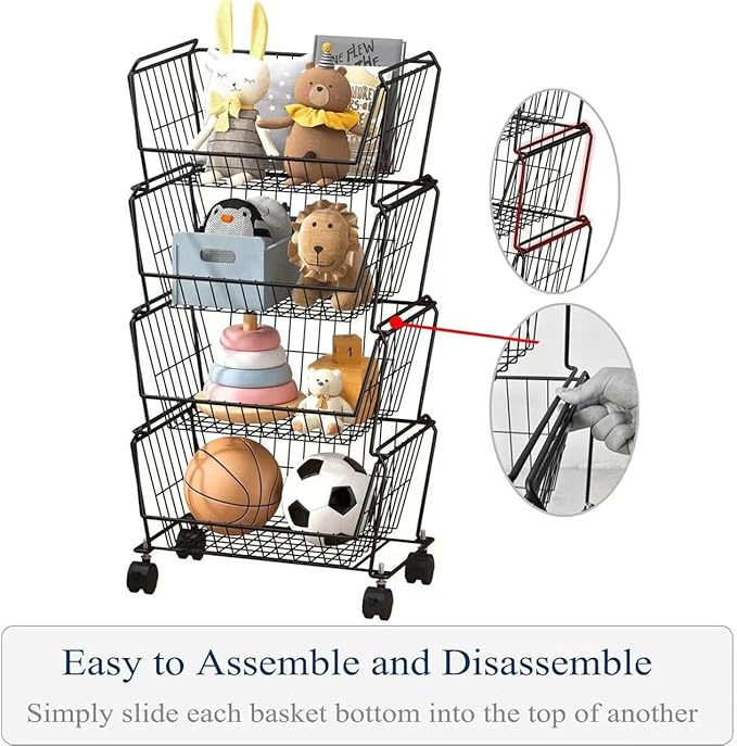 PUSDON Stackable Metal Storage Carts, Dual Use Shelf - Image 3