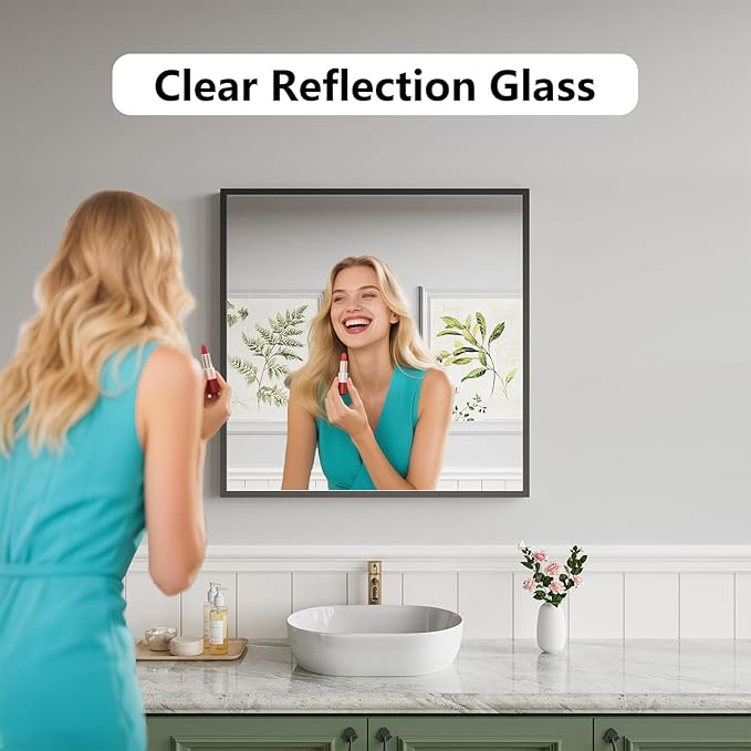 Koonmi Bathroom Mirror 30x30 Black Bathroom Wall-Mounted Mirrors, Modern Vanity - Image 2