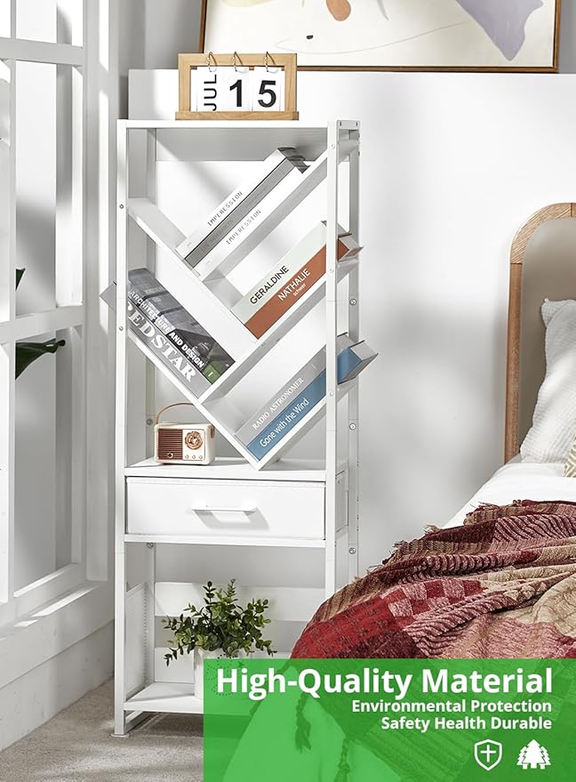 Bookshelf with Drawer, 8 Tier Tree Bookcase Retro Floor Standing Bookshelves - Image 8