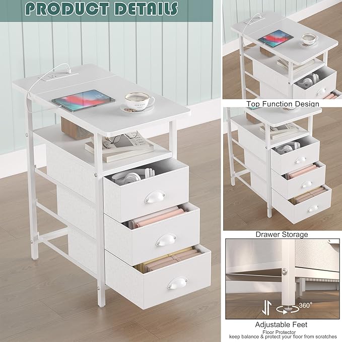 End Table with Charging Station, Side Tables Livingroom with USB Ports and - Image 5