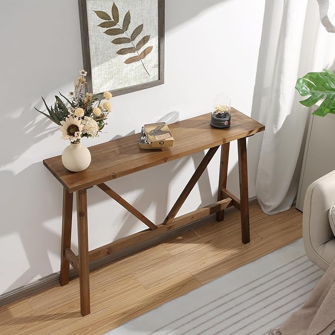 Wnutrees 43" Farmhouse Solid Wood Console Tables, Rustic Hallway Table - Image 3