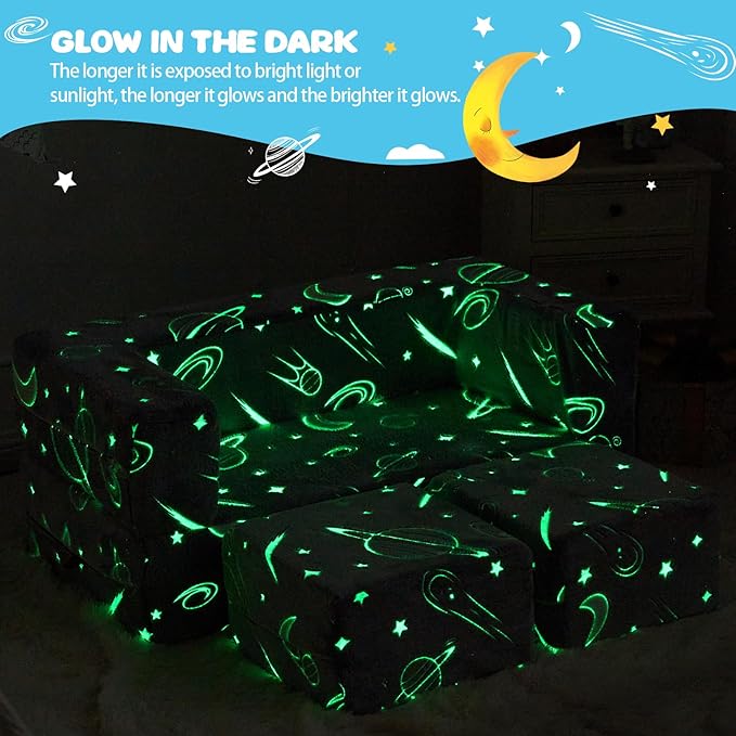 Kids Couch Sofa Modular Toddler Couch, Glow in The Dark 3 in 1 Fold Out Kids - Image 6