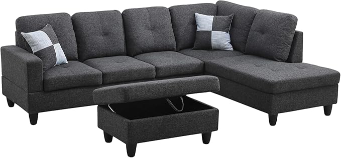 Couches for Living Room Modern L Shaped Couch Comfy Linen Fabric 3 Pieces - Image 3